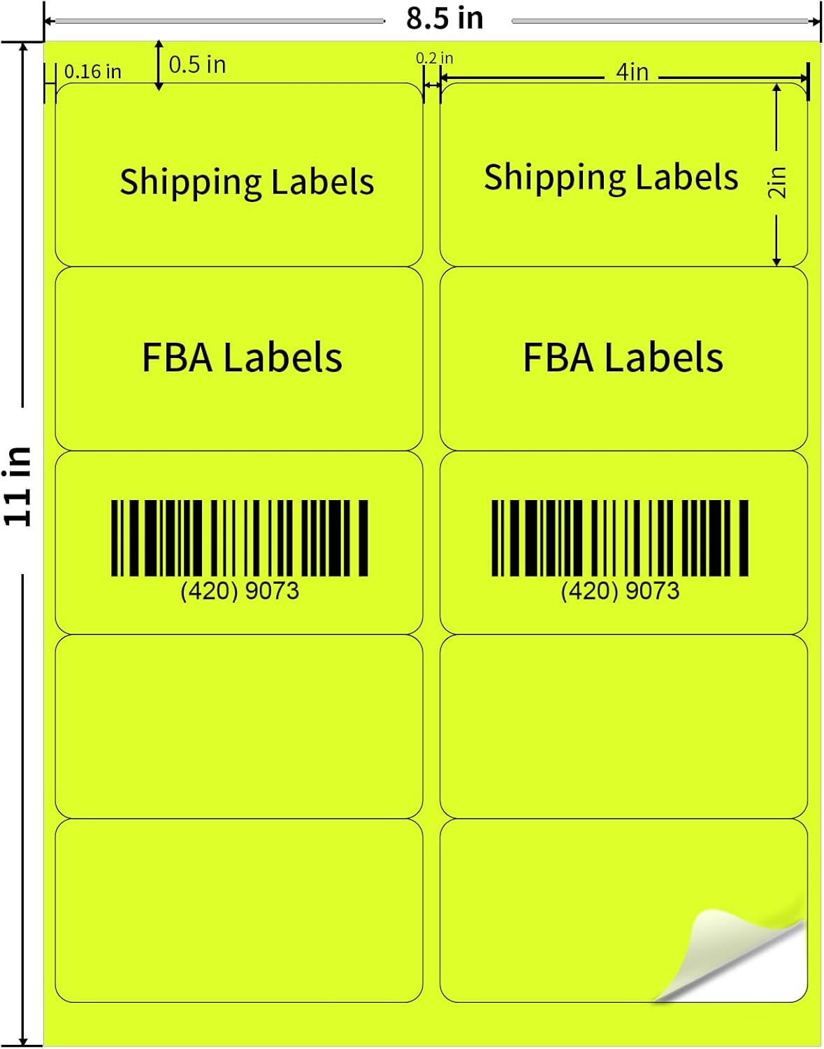 STARLIBOO Shipping Labels Stickers, 2"×4" Printable Fluorescent Mailing Labels for Laser/Inkjet Printing- Matte, Permanent Adhesive Stickers (20 Sheets, Fluorescent Yellow)