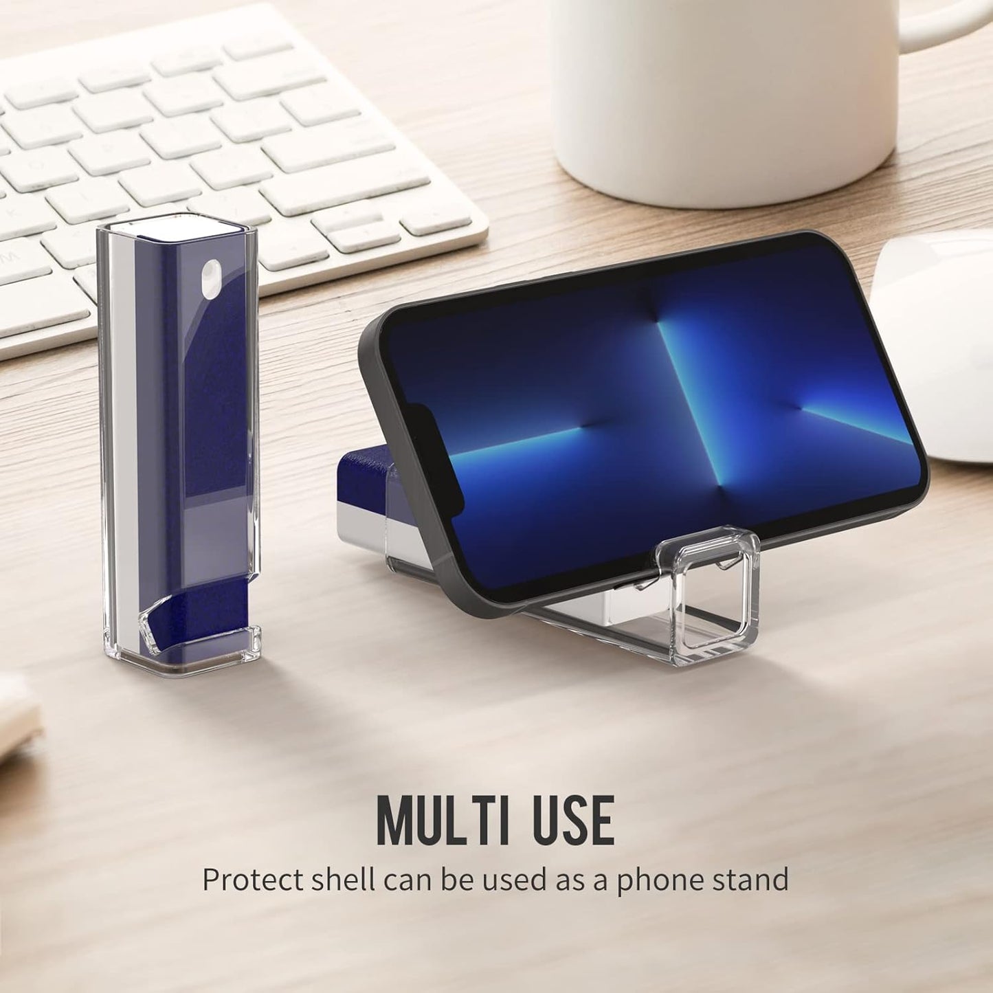 CLICK CLEAN Screen Cleaner, Fingerprint Proof Screen Cleaner Spray, All-in-One Cleaner with Microfiber, Shell and Phone Stand for All Phones, Laptop and Tablet Screens (Dark Blue)