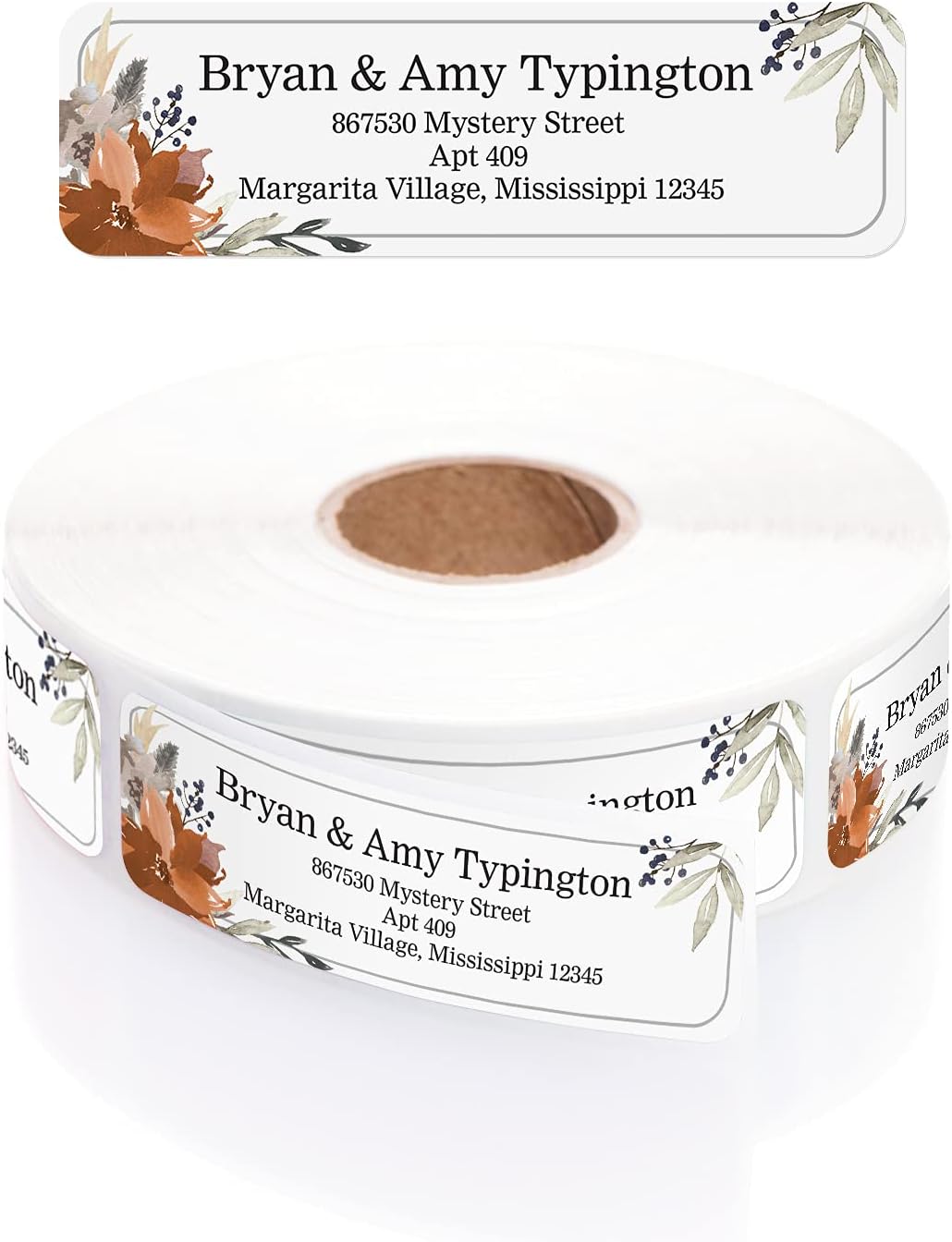 Indie Floral Rolled Address Labels/Roll of 500 Personalized Return Address Labels/Designer Return Address Stickers in Elegant Plastic Dispenser