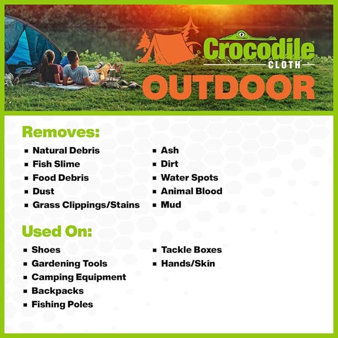 Crocodile Cloth Outdoor Cleaning Wipes – 8 Packs/640 Total Count Plant-Based Cloths (15"x10"), Skin Safe, Pre-Moistened, Aloe & Vitamin E Infused, Large, Absorbent, Multi-Surface Disposable Wipes