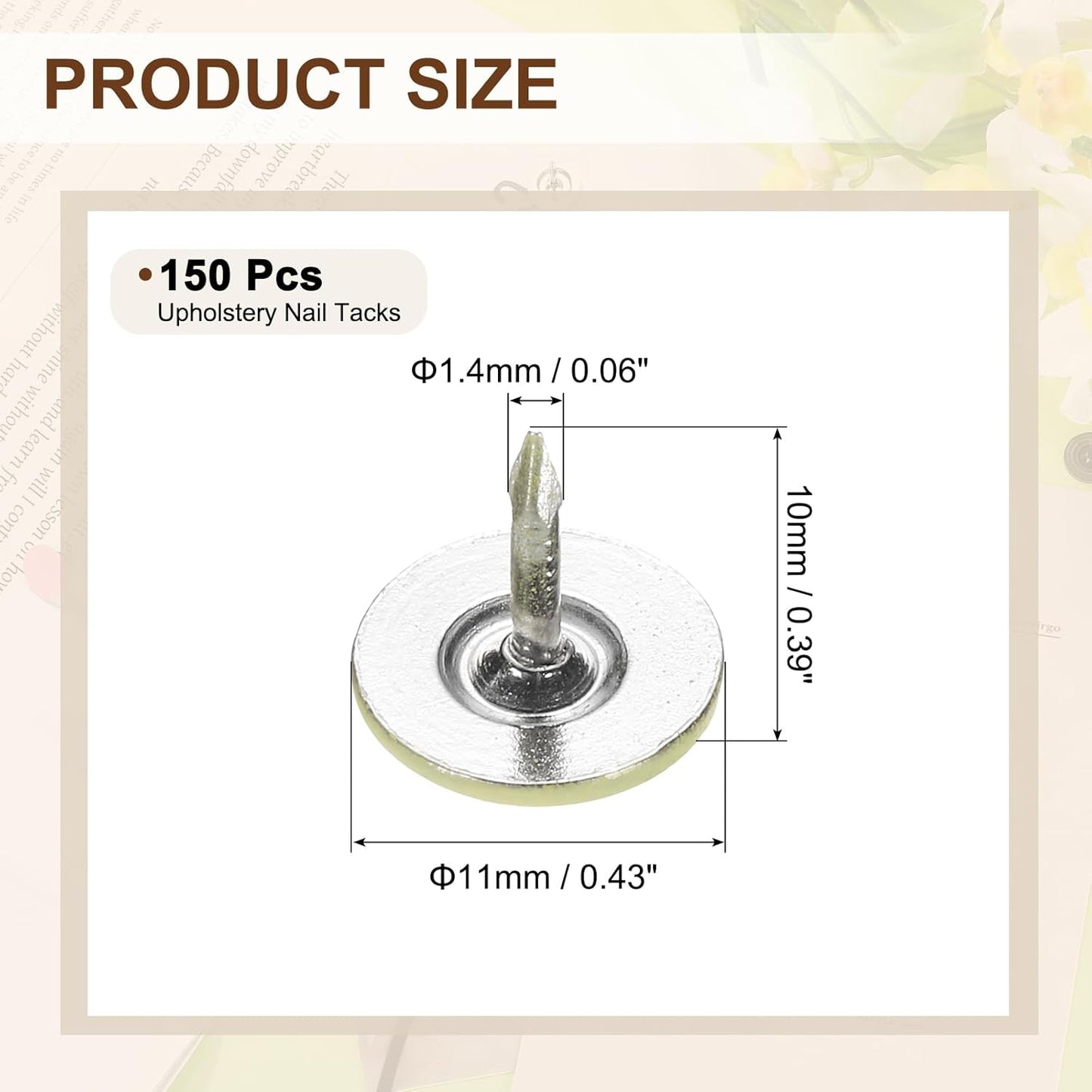 uxcell 150Pcs Upholstery Tacks, 11mmx10mm Flat Head Thumb Tack Decorative Furniture Nails Push Pins for Furniture Sofa Headboards, Light Yellow