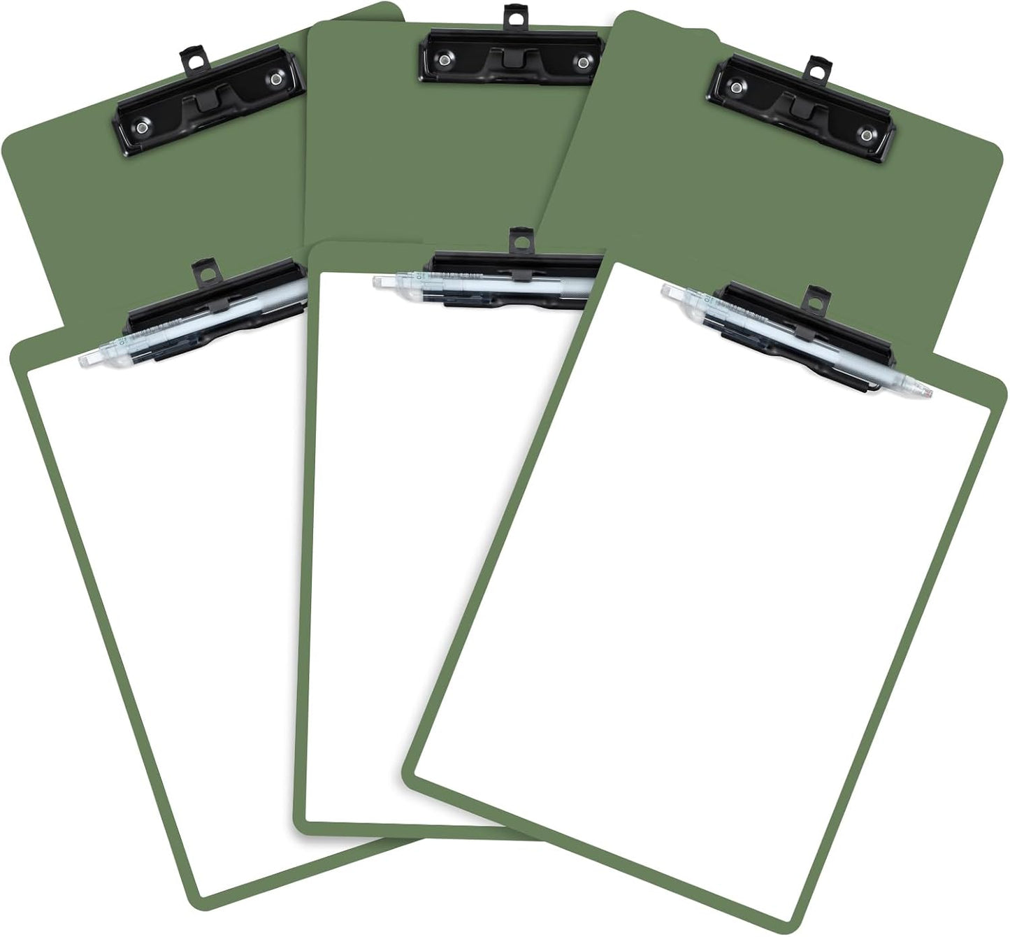 Clipboard with Pen Holder, 6 Pack Plastic Clipboard with Low Profile Metal Clip, Hanging Clip Boards Holds 8.5x11 Inch Papers, Standard A4 Letter Size Clip Boards for Offices & School, Green