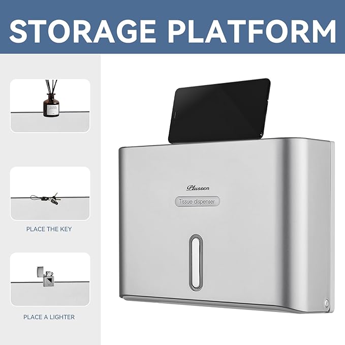 Paper Towel Dispenser Wall Mount, Adhesive No Drilling Multifold Trifold C Fold Commercial Hand Towel Dispenser,Silver