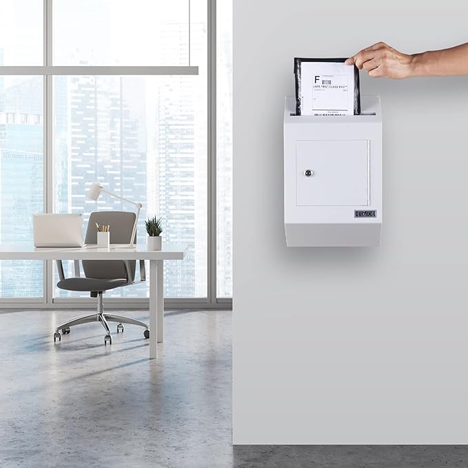 Drop Box Deposit Safe 10 x 4 x 16” Heavy Duty Steel with Slim Profile Wall Mailbox with Wide Deposit Slot for Letters, Documents Checks and Cash for Home, Office & Commercial (W300) (Gray)