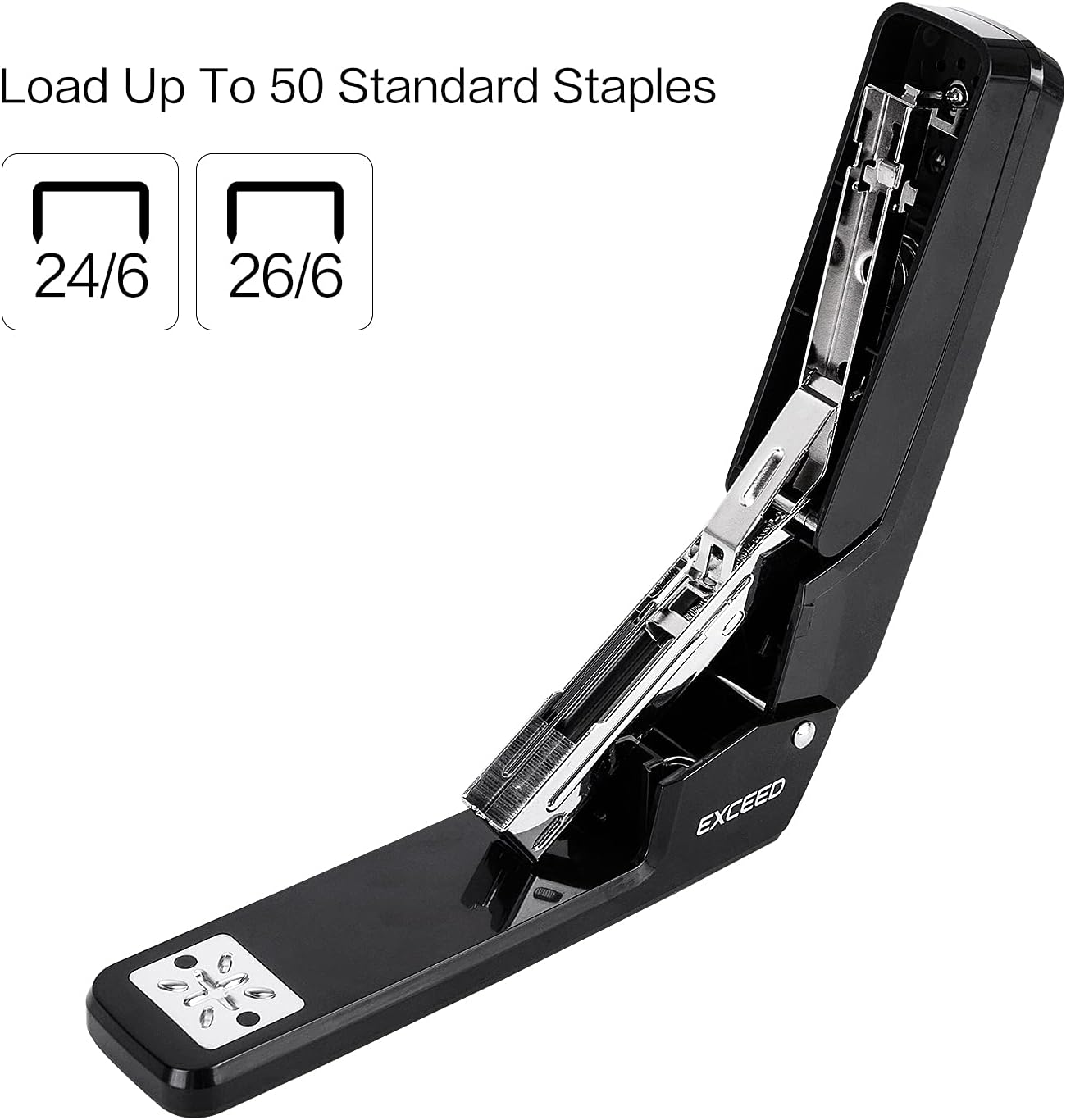 Deli Swing-Arm Swivel Stapler, 25 Sheet Capacity, 360 Degree Rotate Desktop Staplers for Booklet or Book Binding, Black