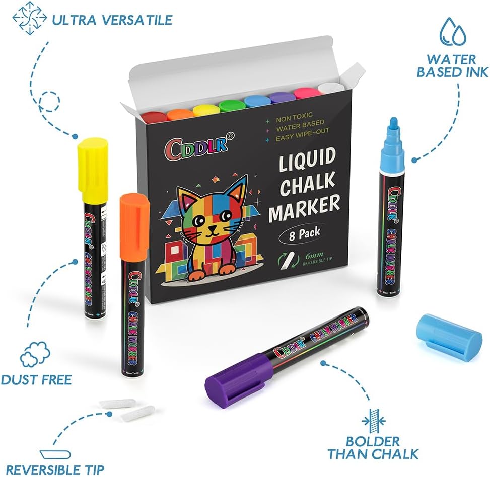 8 Pack Liquid Chalk Markers,Dry Erase Markers & Window Markers for Blackboards,Chalkboard Menu Board & Glass Car Window