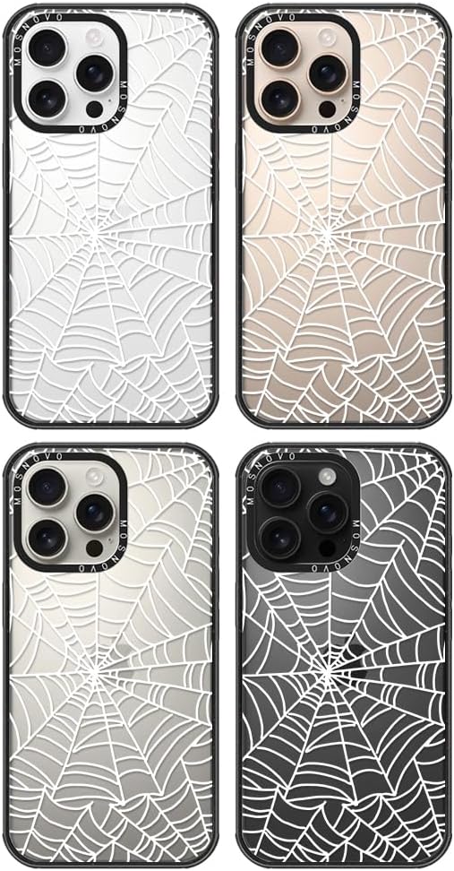 MOSNOVO Case for iPhone 16 Pro Max, [10ft 4X Military-Grade Drop Protection] Durable & Shockproof Phone Case Cover Design for iPhone 16 Pro Max - Spider Web - Clear Black
