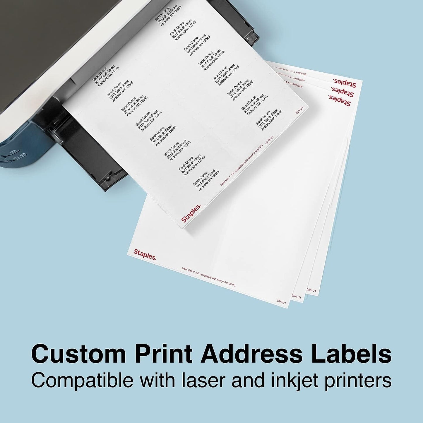 Staples® White Inkjet/Laser Address Labels 1" X 4", 5,000/Box