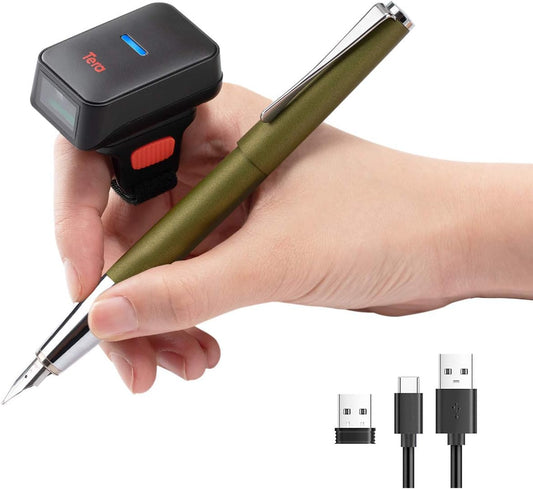 Tera 1D Wireless Barcode Scanner Compatible with Bluetooth, Printed Digital Barcode Reader Scanner Mini Wearable for Windows, Mac OS, Android with Vibration Alert Model HW0011