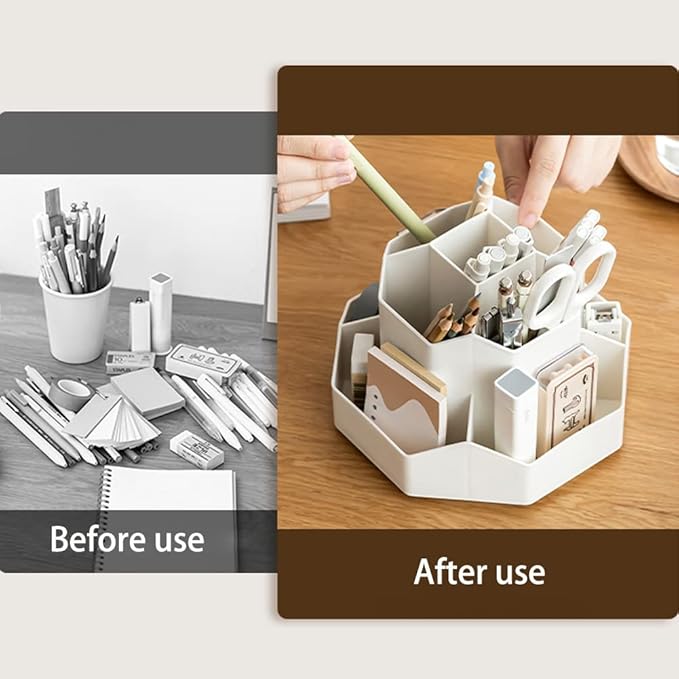 Rotating Art Supply Storage Organizer,Pencil Holder with 9 Compartment, Pen Storage Organizer, for Kids Art Desk, Homeschool Supplies, Home Office Desktop Organizer(White)