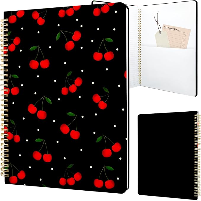 Cute Spiral Notebook journal A4 Aesthetic Pretty Design for Women Girls Kawaii with Pocket, 8.5 x 11 inch, Lined, Cherry