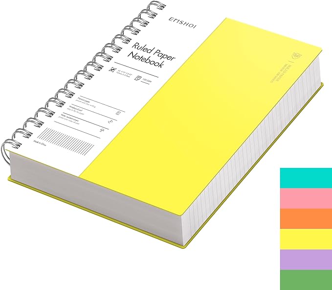 EMSHOI A5 Spiral Notebook College Ruled Lined Journal, Small 5.7" X 8.22", 300 Pages/150 Sheets, 100gsm Thick Paper, Waterproof Hardcover, for Office School Women Men Work Writing Notes-Yellow