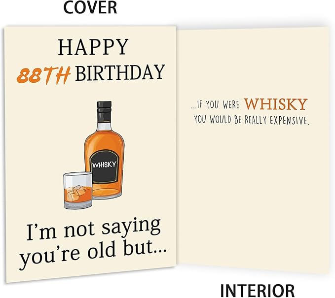Funny Whiskey 88th Birthday Card, 88th Birthday Gifts for Men Women, Unique 88th Birthday Decorations for Husband Wife, Best 88 Year Old Birthday Card Gifts for Grandpa Grandma