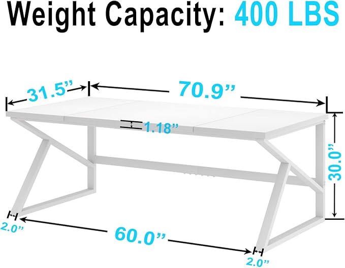 HSH 70 Inch Long White Computer Desk, Modern Large Executive Work Writing Study Gaming Desk for Home Office, Industrial Metal Wooden Two Person Desk Dual Monitor Workstation in Bedroom Living Room