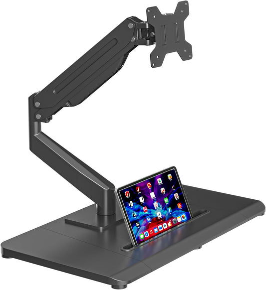 suptek Single Monitor Mount Gas Spring Arm Mount with Base,Free Standing Pneumatic Height Adjustable Monitor Desk Stand for 17 to 32 inch,Holds up to 22 lbs,Black(ML8C)