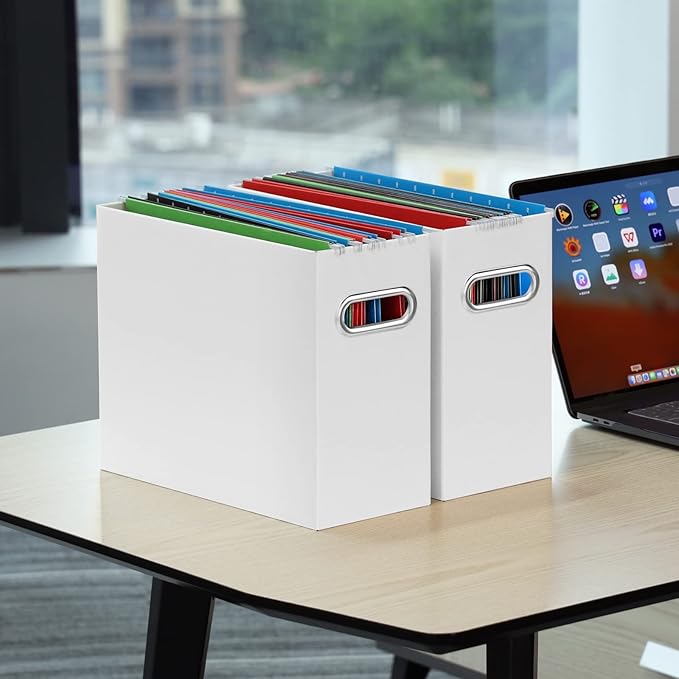 Oterri File Organizer, Small Storage Box, Cardboard File Folder Organizer, Collapsible File Box, Hanging File Organizer for Letter Size, Portable File Box with Handle, Only Box（White，8 Packs）