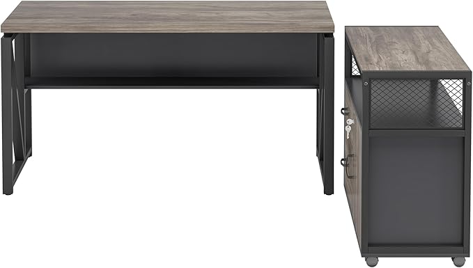 Tribesigns Office Desk with Drawers Sets, 55 inches L Shaped Computer Desk with Mobile File Cabinet,Big Executive Desk for Home Office Furniture Sets (Dark Oak, 55-inch)