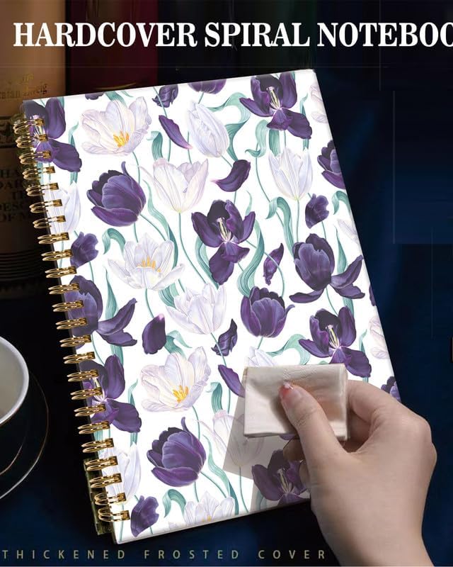 Spiral Journal Notebook,A5 Hardcover Lined Journals for Women Girl 6 x 8.3 in,120 Pages Thick Paper,Cute College Ruled Writing Notebook for Gifts Office Work School(Tulips Floral Leaf)