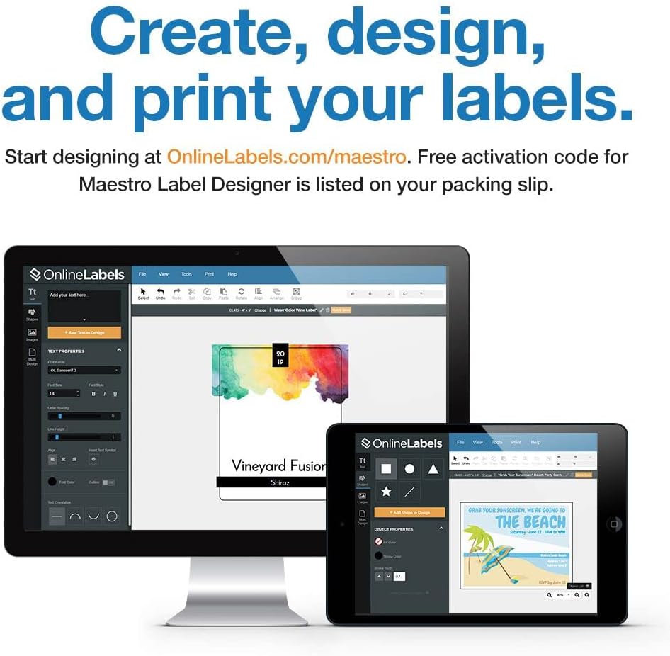 4 x 2 Rectangle Mailing Labels - Permanent, White Matte - Address, Shipping, Gift - Pack of 5,000-500 Sheets - Inkjet/Laser Printers - Online Labels