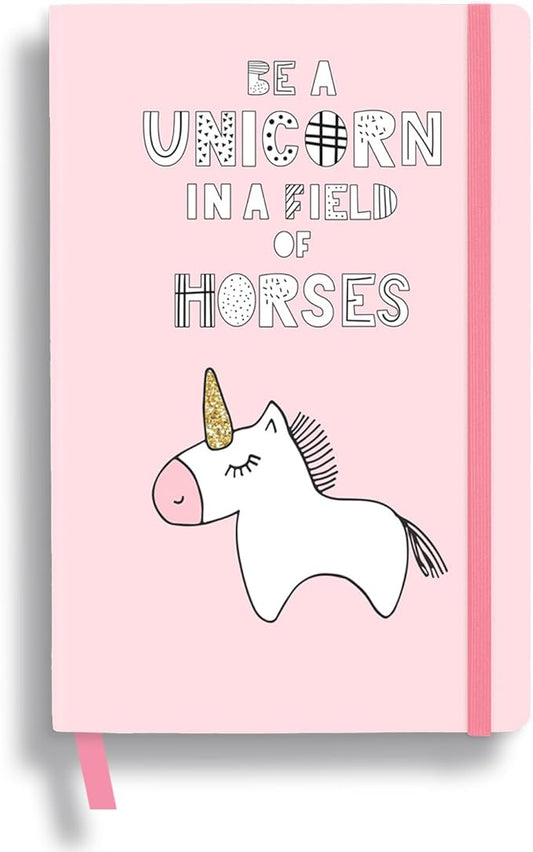 RICCO BELLO Wide Ruled Hardcover Diary Journal School Notebook for Kids, Tweens - Bookmark, Band Closure, Storage Pocket, 5.7 x 8.4 Inches, 192 Pages, (Be A Unicorn)