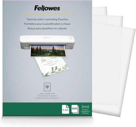 Fellowes Thermal Laminating Pouches, Letter Size Sheets, 3mil, 300 Pack, Clear (5247101)
