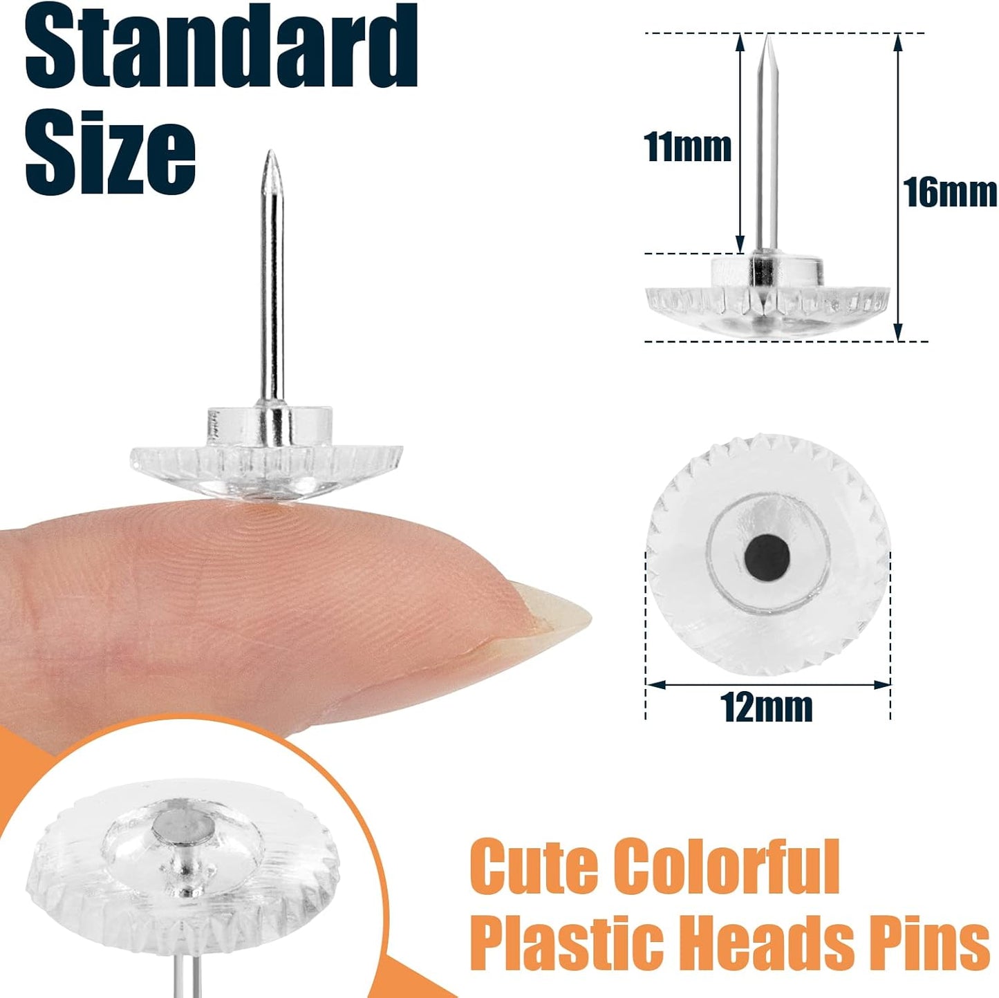 150PCS Clear Thumb Tacks - Standard Push Pins With Steel Points and Transparent Plastic Heads for Bulletin Boards, Crafts, and Office Organization