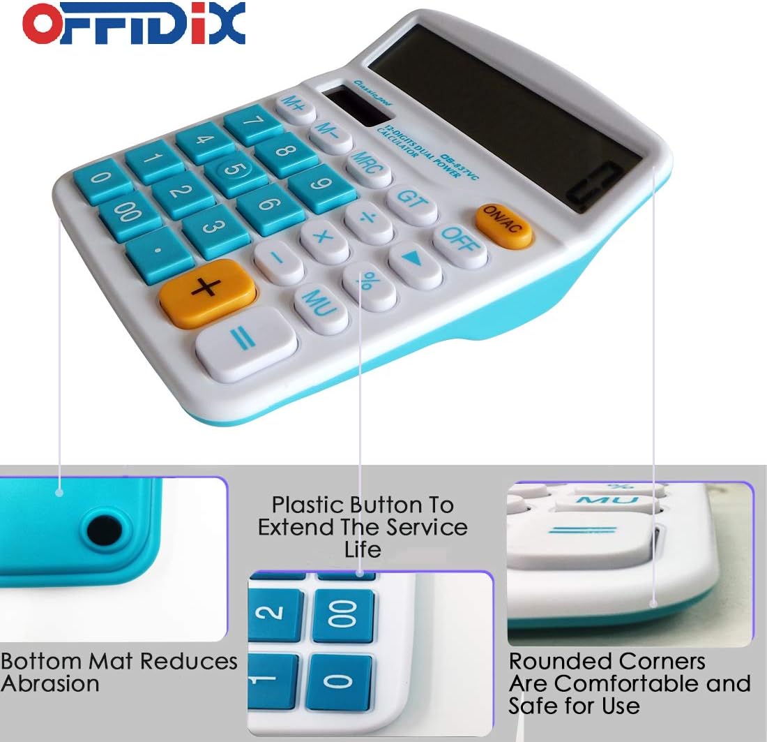 OFFIDIX Office Desktop Calculator, Solar and Battery Dual Power Electronic Calculator Portable 12 Digit Large LCD Display Calculator, Blue