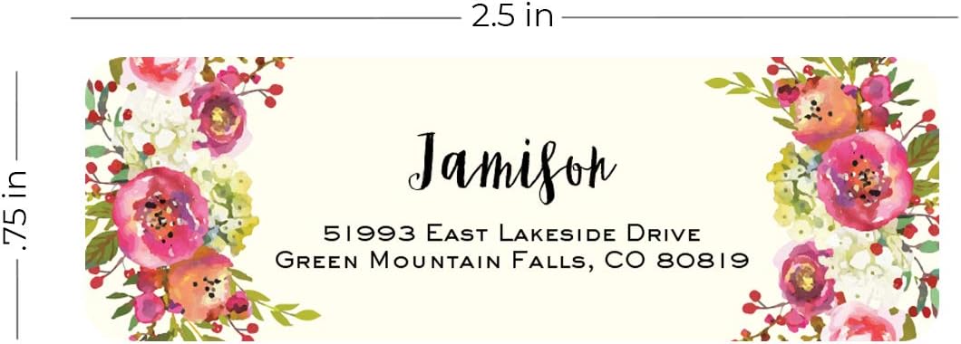 Vibrant Floral and Ivory Rolled Address Labels/Roll of 250 Personalized Address Labels/Designer Return Address Stickers in Elegant Plastic Dispenser