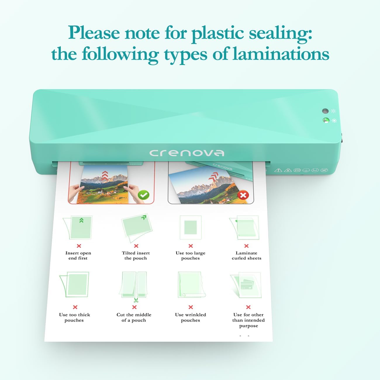 Crenova Laminator Machine with 10 Laminating Sheets, A4 Laminating Machine Hot & Cold with Fast Warm Technology, Thermal Laminator 9 Inch for Home Office School Business Green