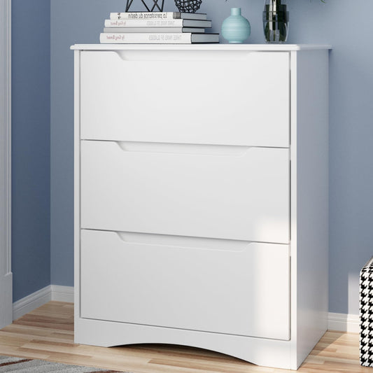 Gizoon 3 Drawers Chest, Bedroom Drawer Dresser with Large Storage Capacity, Embedded Handle, and Sturdy Anti-Tripping Device, Modern Design Cabinet for Hallway, Office, Living Room (White)