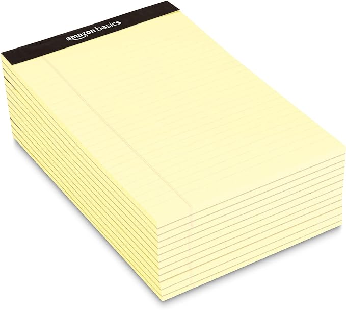 Amazon Basics 50 sheet Narrow Ruled Lined Writing Note Pad, 5 inch x 8 inch, 12 Pack, Canary