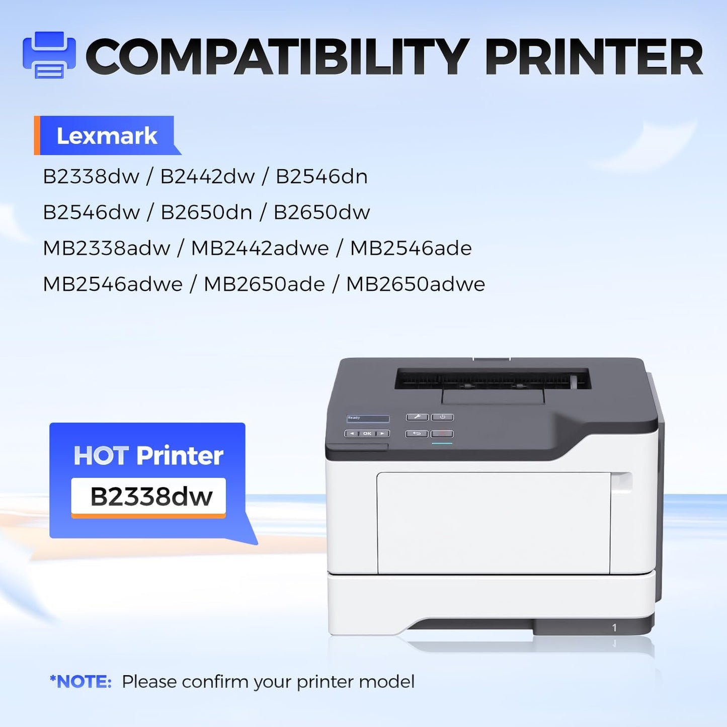 B231000 Toner Cartridge with chip High Yield Black Replacement for Lexmark B231000 Toner Compatible for Lexmark B2338 B2442 B2546 B2650 MB2338 MB2442 MB2546 MB2650 Laser Printer Ink dw dn adw adwe ade
