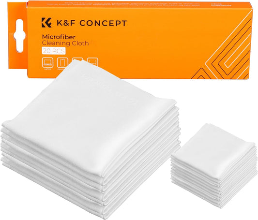 K&F Concept 20 Pack Microfiber Cleaning Cloths, 6x6in Glasses Cleaning Cloths, Premium Camera Lens Cloth for Photography, Glasses, Screens & More