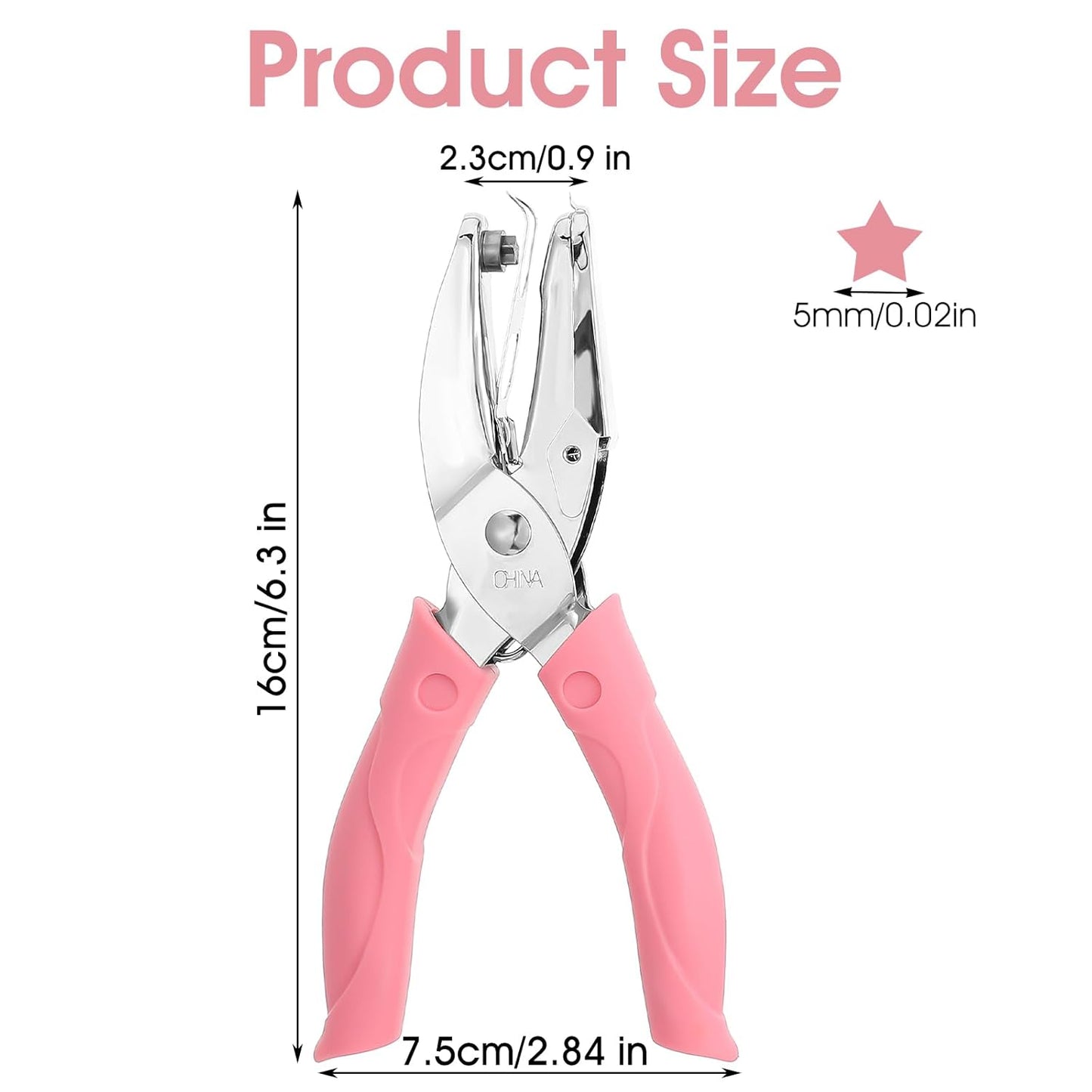 Shape Hole Puncher,5mm Durable Shape Hole Punch,Holes Punchers Shapes with Rubber Handle, Small Holes Puncher for Clothing Tickets DIY Craft Labels Scrapbooking Tools,Pink