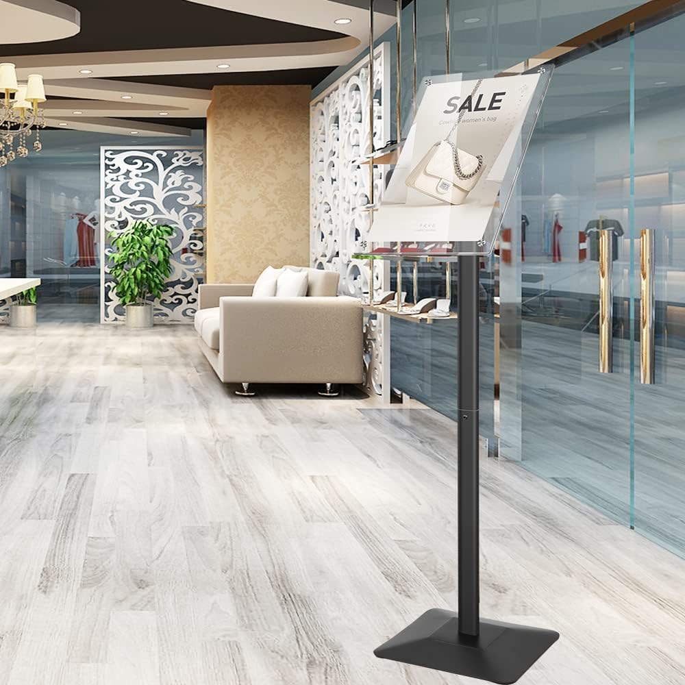 DISPLAYSWORKER Heavy Duty Pedestal Sign holder floor Stand,sign stand poster stand ,Acrylic Frame Standing Floor for 11 x 17 inch,Black (black, acrylic frame 11-x-17-inch)