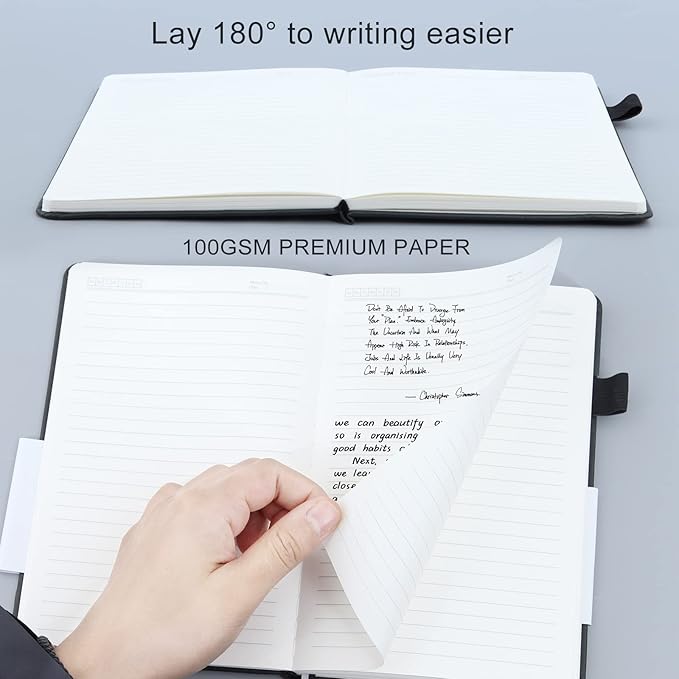 KaiRuiYing Lined Journal Notebook with Pen Holder, 160 Pages, 5.5'' × 8.6'' Medium Size A5-100 GSM Thick Paper, for Writing, Work, Office, Leather Hardcover