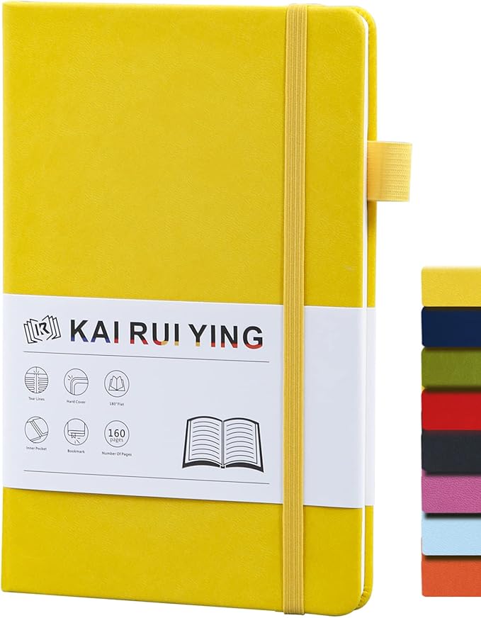 KaiRuiYing Lined Journal Notebook with Pen Holder, 160 Pages, 5.5'' × 8.6'' Medium Size A5-100 GSM Thick Paper, for Writing, Work, Office, Leather Hardcover