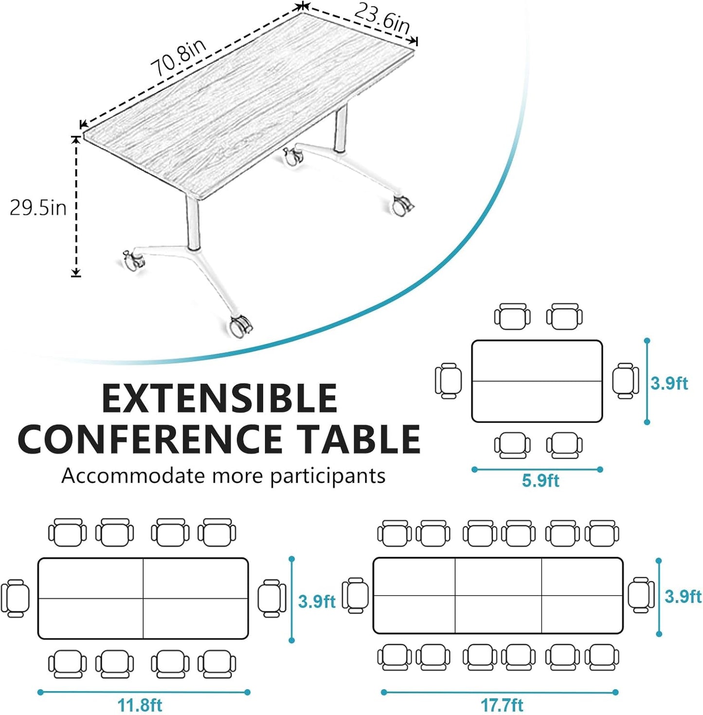 Conference Room Table, Folding Conference Tables,Thicken Grey Tabletop,Flip Top Wooden Seminar Meeting Room Table for Conference Room Offices (10, Walnut, 70.8”)