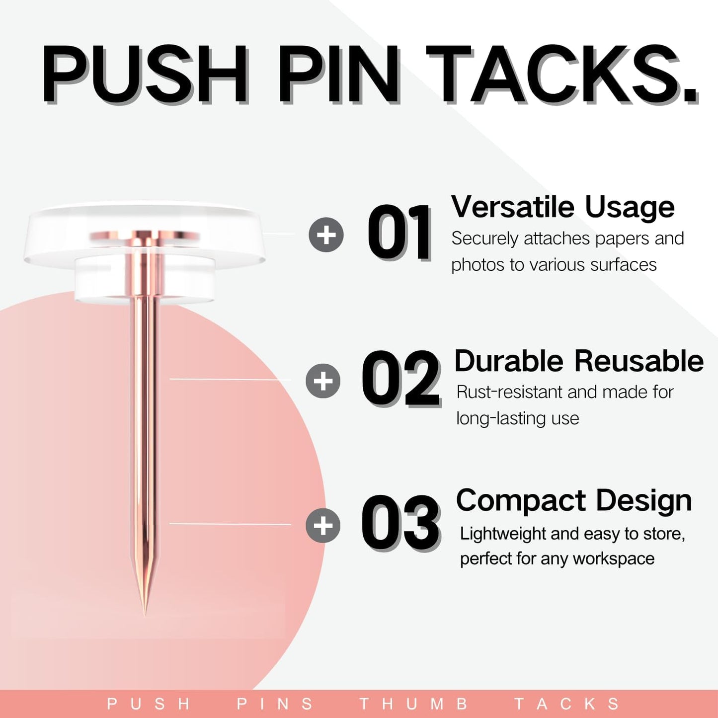 120 PCS Flat Rose Gold Push Pins for Wall Thumb Tacks for Walls Flat thumbtacks Push pin for Bulletin Board Shadow Box Display Thumbtack for Cork Board