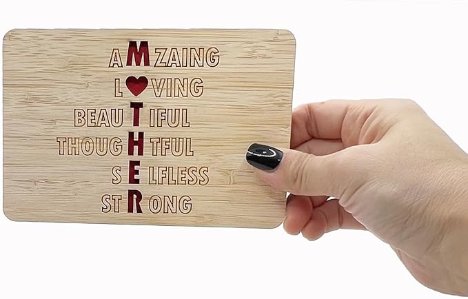 Mothers Day Cards,Handmade Bamboo Greeting Cards,Wooden Thankyou Card,Mother's day Card for Mom,Mum,MOTHER