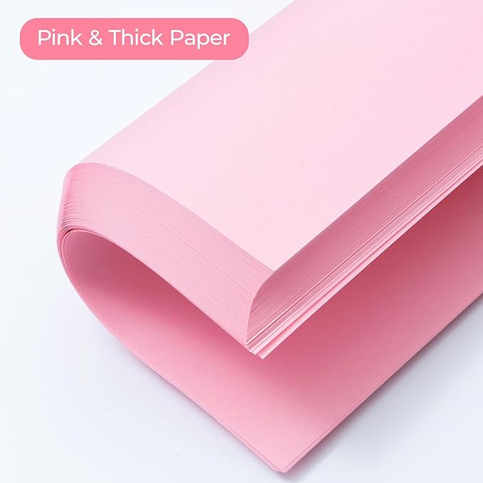 M&G 100 Sheets Pink Copy Printing Paper, 8.3 X 11.7 inch Colored Printer Papers, Pink Construction Paper for Card Making Scrapbooking School Office Party DIY Craft