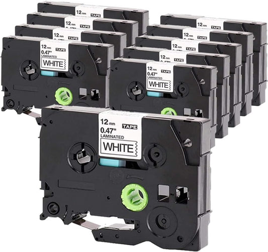 Label Tape Compatible with Brother Tze-231, 12mm 0.47" Black on White Laminated Tape for P-Touch Label Maker PT-D210 D220 H110 D410 P710BT H111 1070, 10 Pack