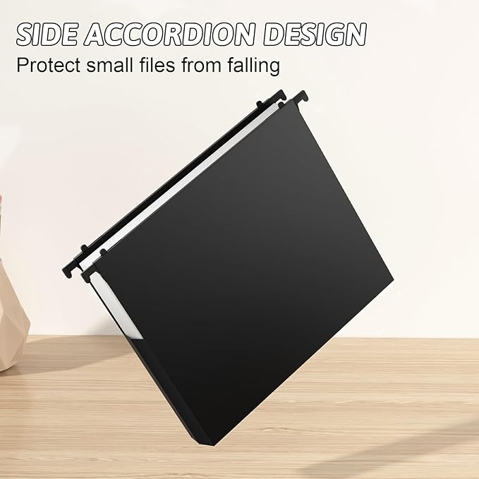 Plastic Extra Capacity Hanging File Folder Letter Size, 12 Pack Reinforced Hang Folders,Heavy Duty 2 Inch Expansion,Expandable Hanging Folders,Hanging Organizer Designed for Bulky Files (Black)