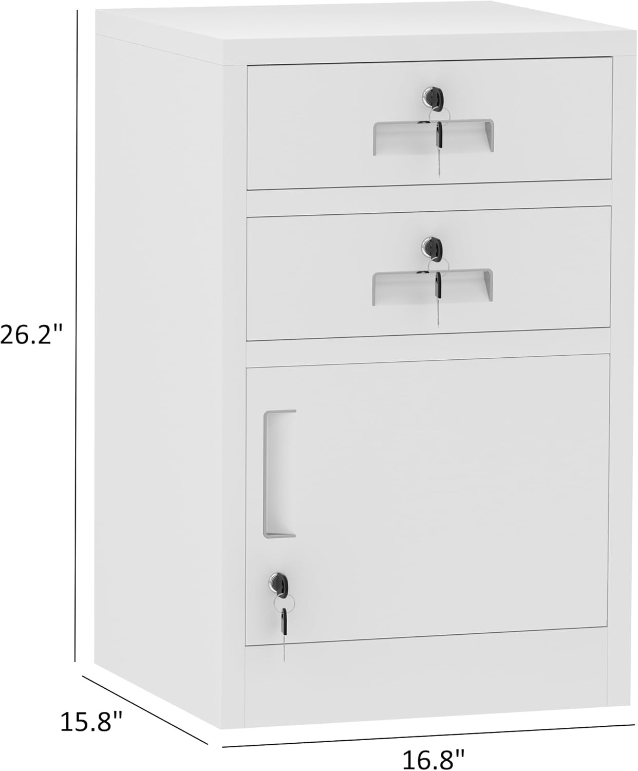 Metal Storage Cabinet with Locking Door and 2 Lockable Drawers for Home Office Bedroom Living Room (White)