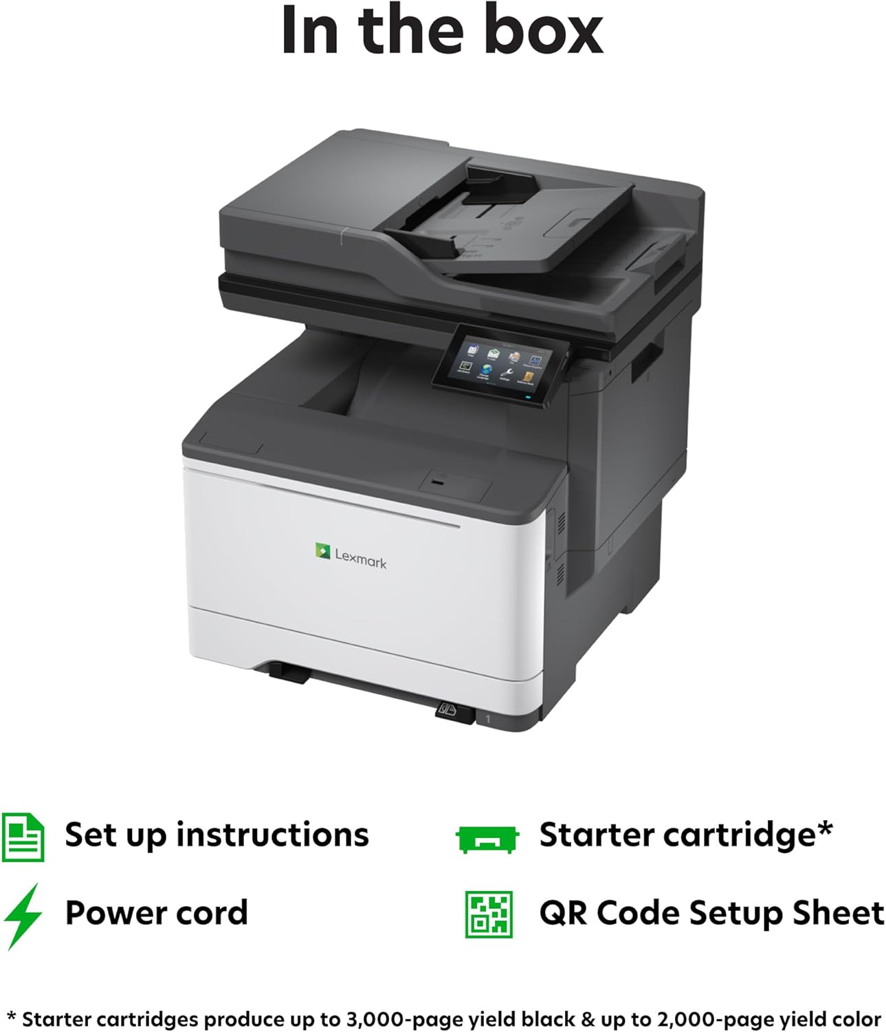 LexmarkCX532adwe MFP Color Laser Printer with Touch Screen, Laser Printer Technology, USB connectivity, and Color Output.(50M7040)