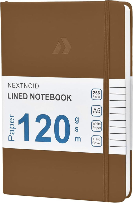 Nextnoid Hardcover Lined Journal Notebook - 120 GSM Thick Paper, Medium A5-256 Pages - Perfect For Writing, Journaling and Note-Taking (Brown, Ruled)