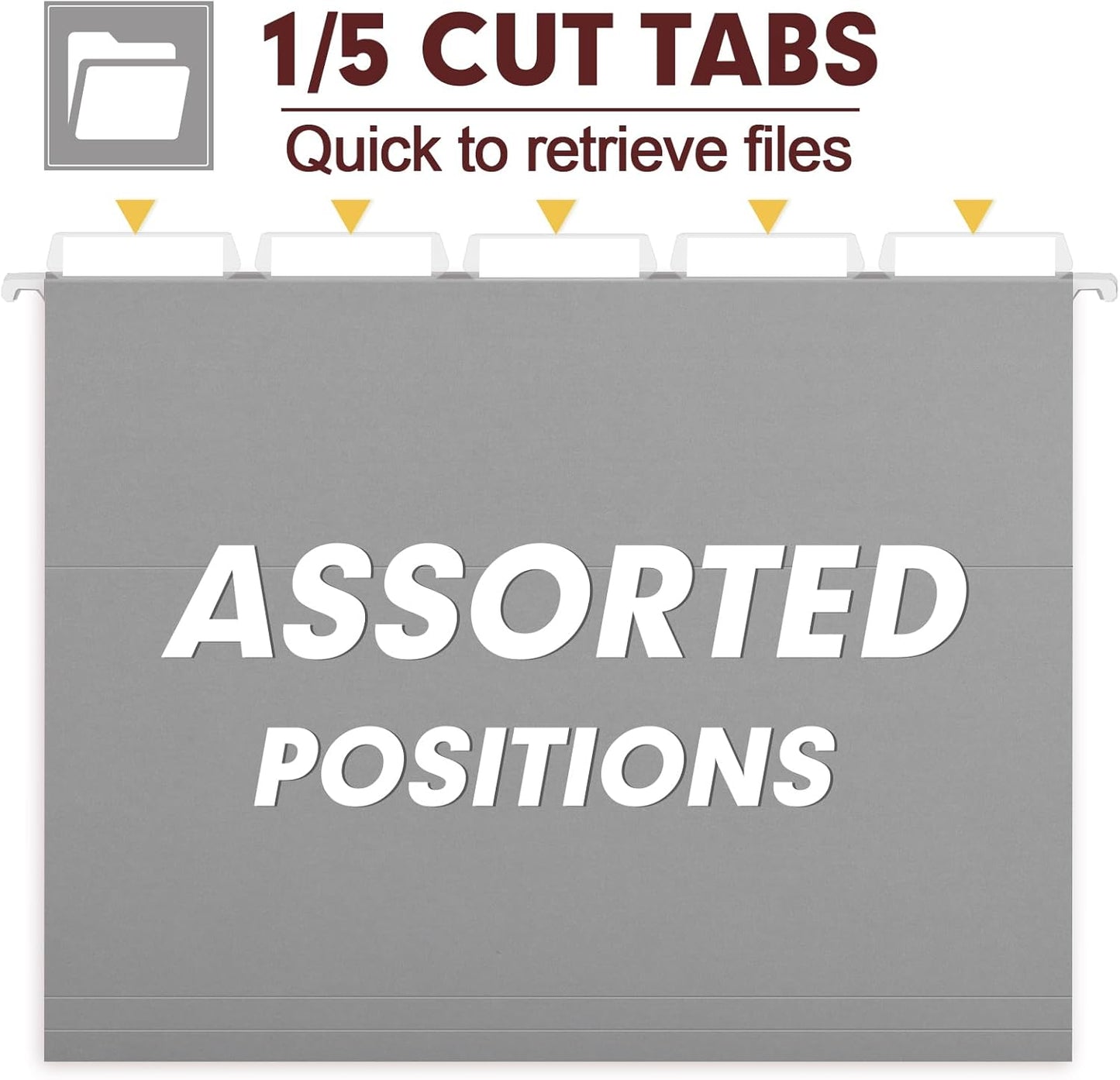 HERKKA Hanging File Folders, 60 Pack Reinforced Letter Size Hanging Folders, Designed for Bulky Files, Filing Cabinet, 1/5-Cut Adjustable Tabs (Gray)