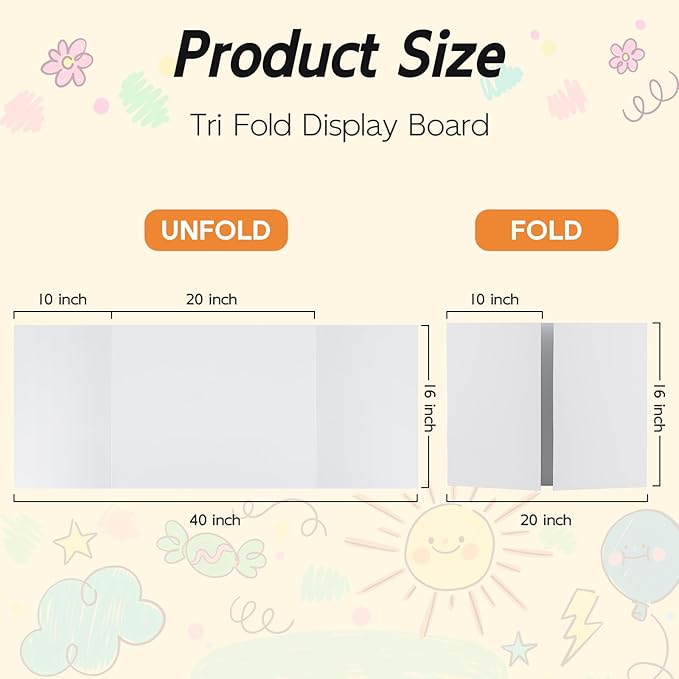 4 Pack Trifold Poster Board, 16x40 Inches White Presentation Board, Portable Display Board for Science Fair, School DIY Project and Business Exhibitions