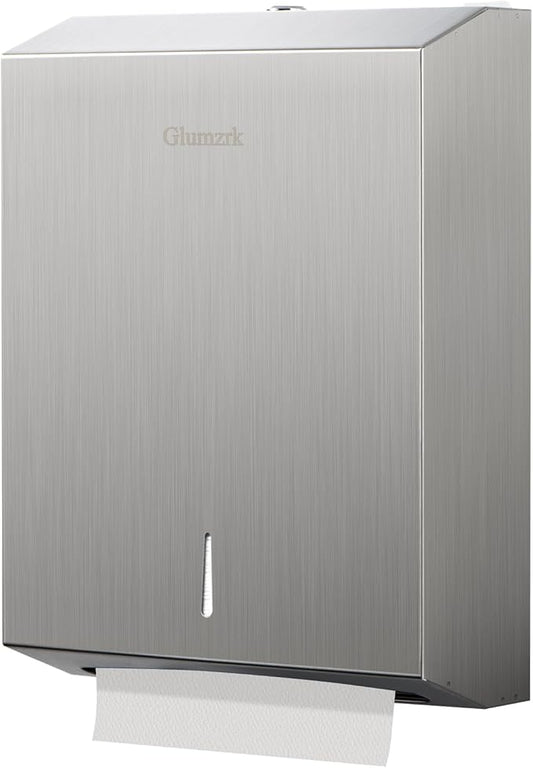 Paper Towel Dispenser Wall Mount, Large Commercial C/Z Tri Fold Multifold Hand Towels Dispenser, Brushed Stainless Steel Paper Towel Holder with Lock for Bathroom, Restroom and Public Places