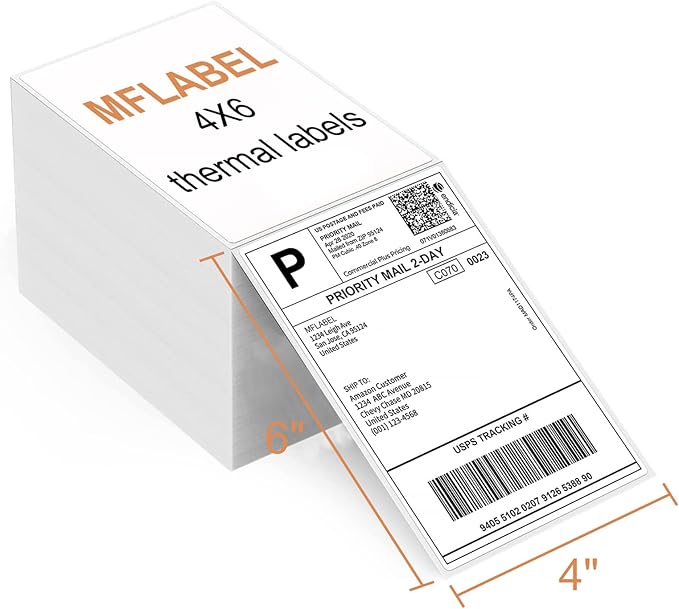 MFLABEL Fanfold 4" x 6" Direct Thermal Labels White Perforated Shipping Label,16 Stacks,Total 16000 Labels